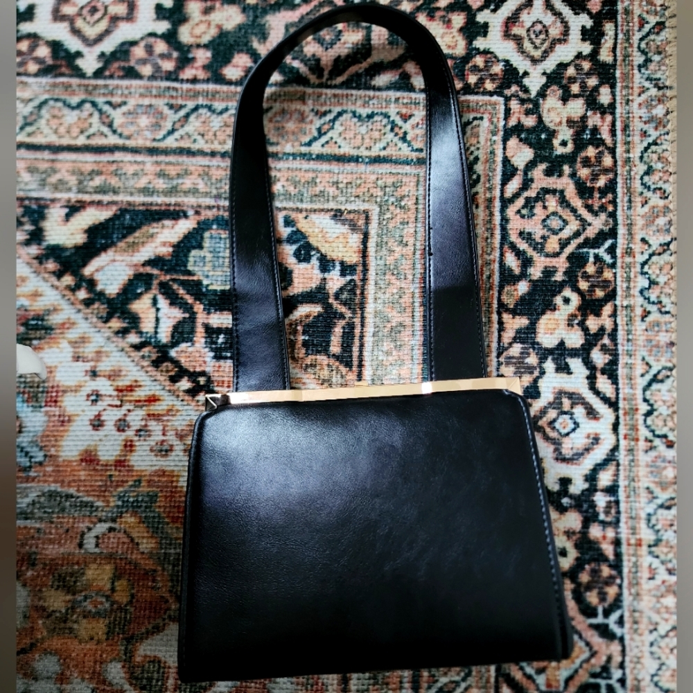 Mango Black Vegan Leather 1950's Style Handbag